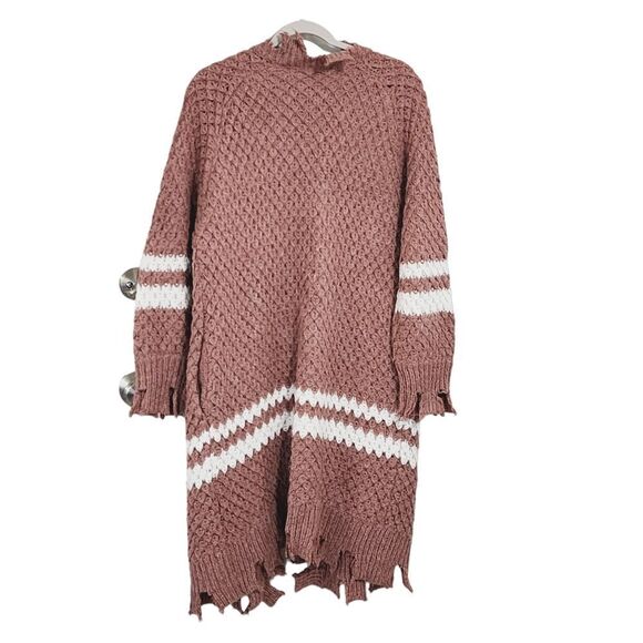 Moon River mauve & white distressed open front cardigan SZ M - Picture 2 of 5